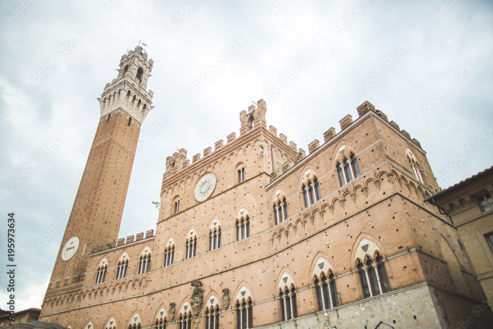 Building facade on the main square in Siena