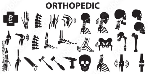 Orthopedic spinal joint bone human medical health care  flat icons. mono vector symbol