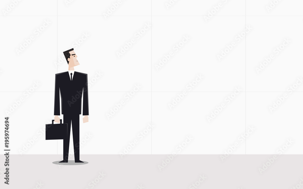 Fototapeta premium businessman standing and holding briefcase in flat icon design on grey color background