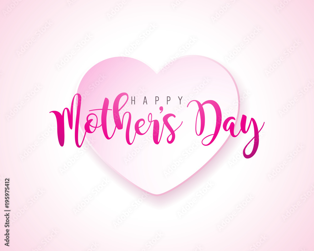 Happy Mothers Day Greeting card with hearth on pink background. Vector Celebration Illustration template with typographic design for banner, flyer, invitation, brochure, poster.