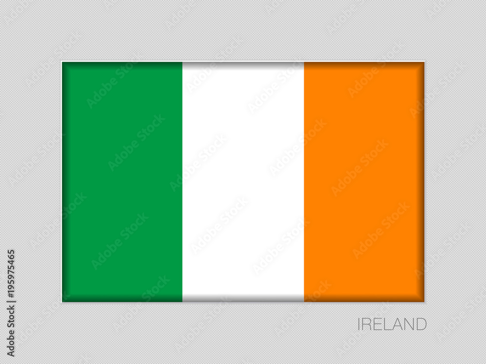 Flag of Ireland. National Ensign Aspect Ratio 2 to 3 on Gray