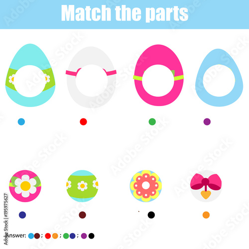 Matching children educational game. Find missing part puzzle activity. Easter theme