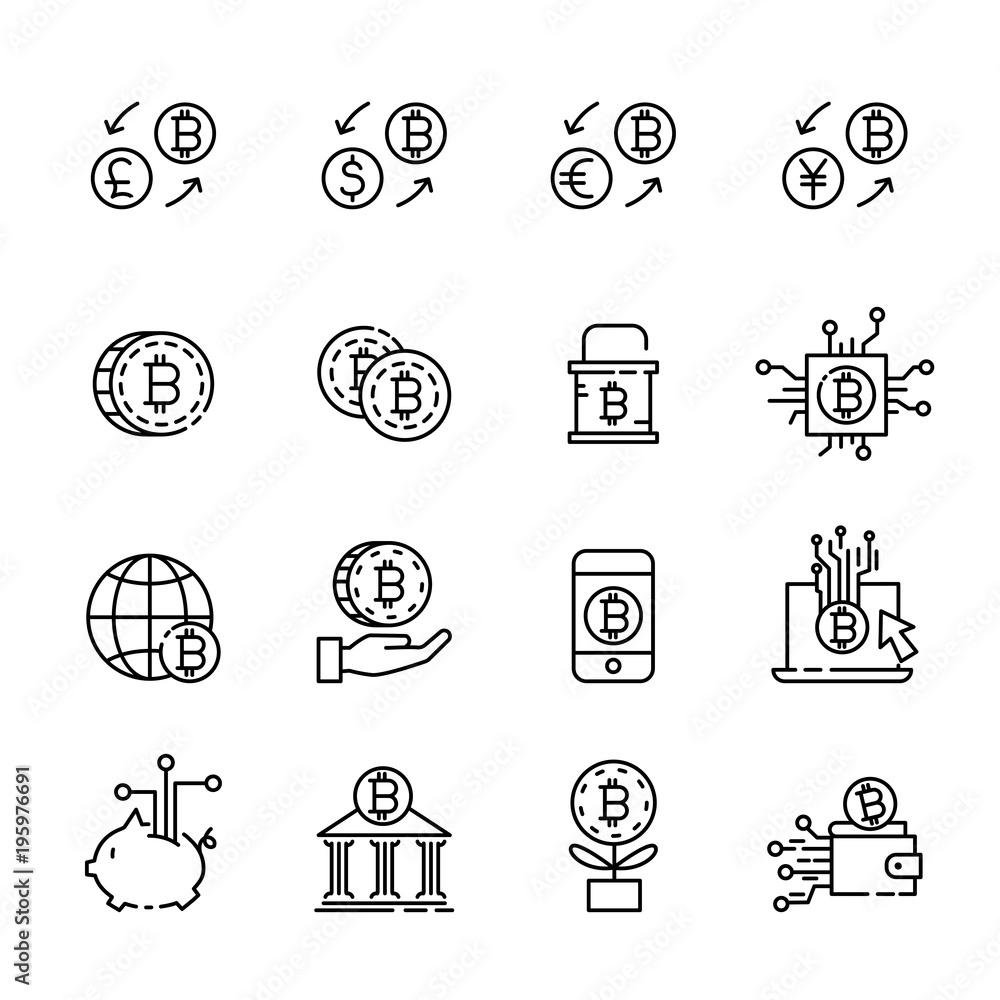 cryptocurrency thin line icon set 1, vector eps10 cryptocurrency thin line icon set 1, vector eps10