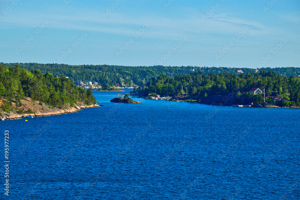 Obraz premium Swedish settlements on islets of Stockholm Archipelago in Baltic Sea, Sweden