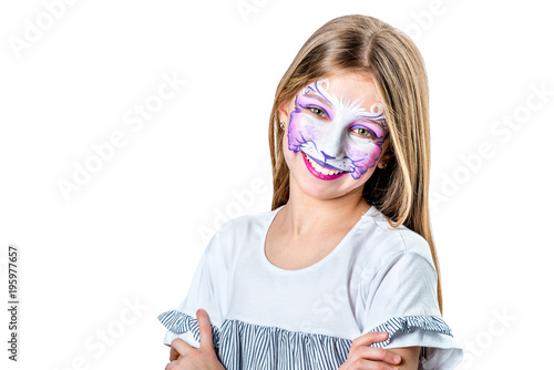 Portrait of teen girl with cat face painting