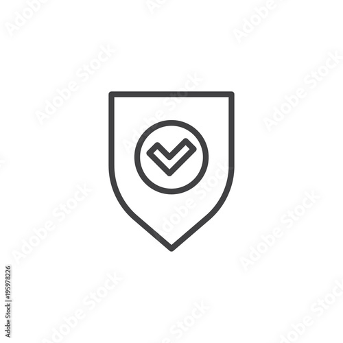 Shield and check mark outline icon. linear style sign for mobile concept and web design. Secure, shield protected simple line vector icon. Symbol, logo illustration. Pixel perfect vector graphics