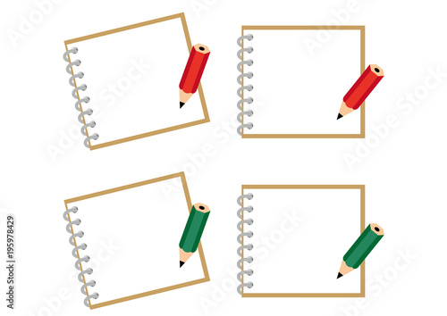 メモと鉛筆のイラストセット