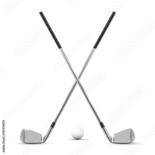 Two crossed golf clubs and ball