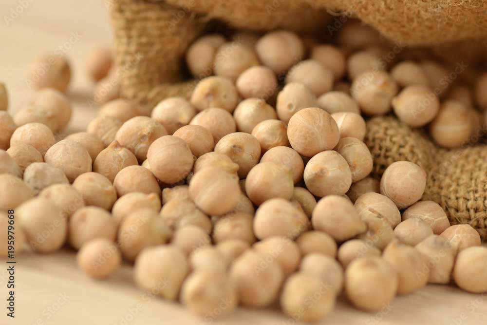 Chickpeas out of jute sack Chickpeas out of jute sack
