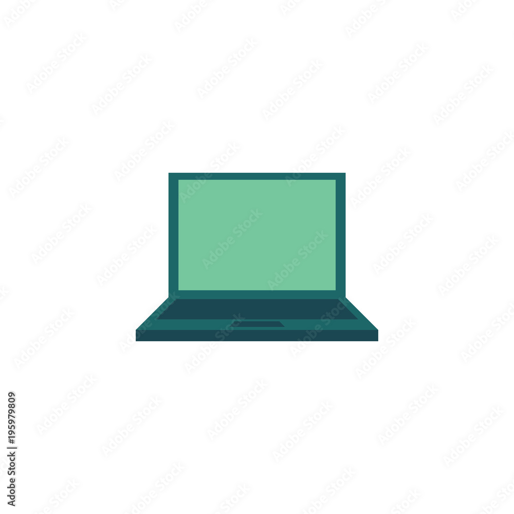 Vector flat laptop computer icon. PC notebook with monitor, screen keyboard. Digital technology, internet web design object. Isolated illustration on a white background. Vector flat laptop computer icon. PC notebook with monitor, screen keyboard. Digital technology, internet web design object. Isolated illustration on a white background.