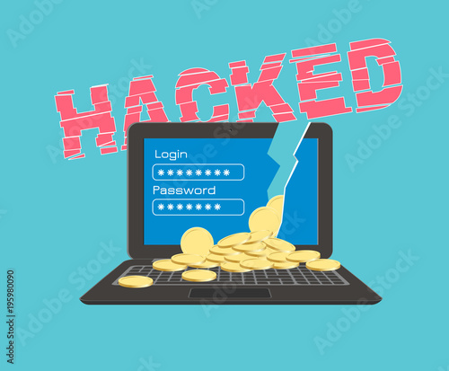 Hacked computer with coins