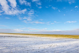 Field with rest of snow under blue sky