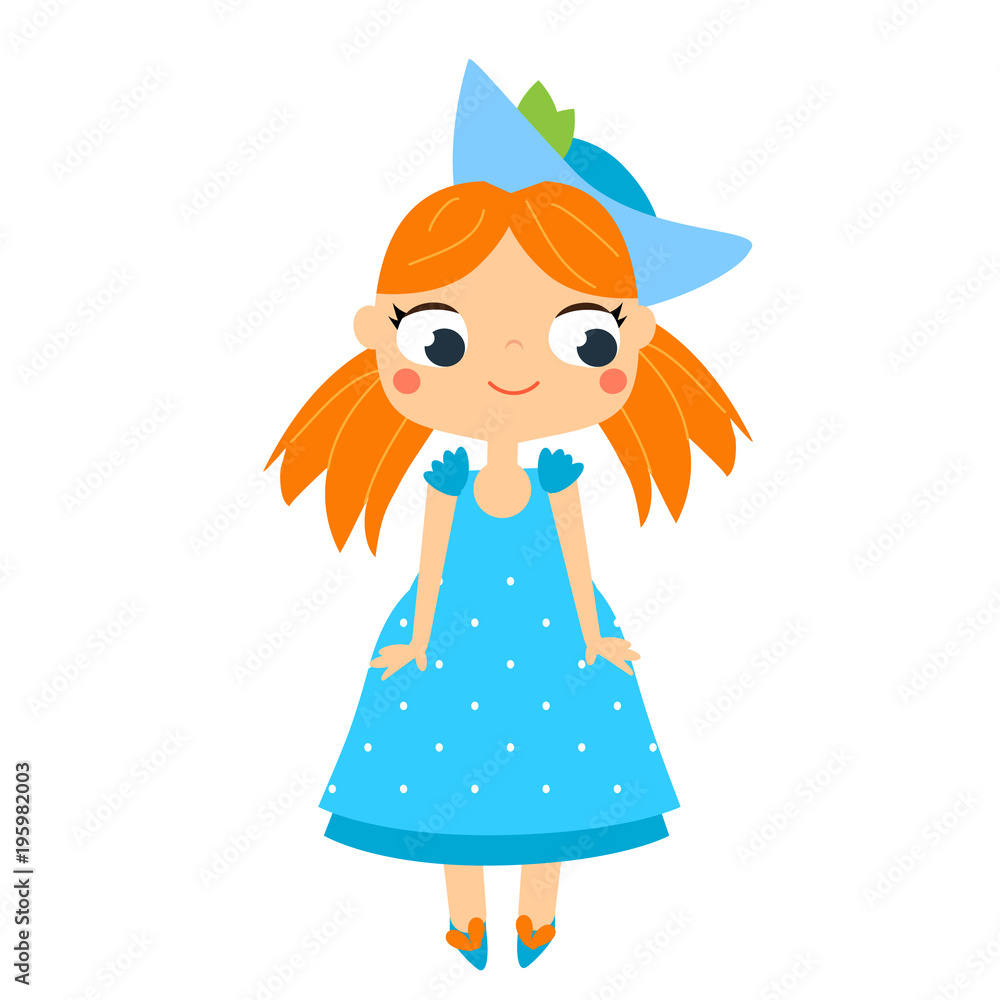 Cute ginger girl in blue summer dress Cute ginger girl in blue summer dress