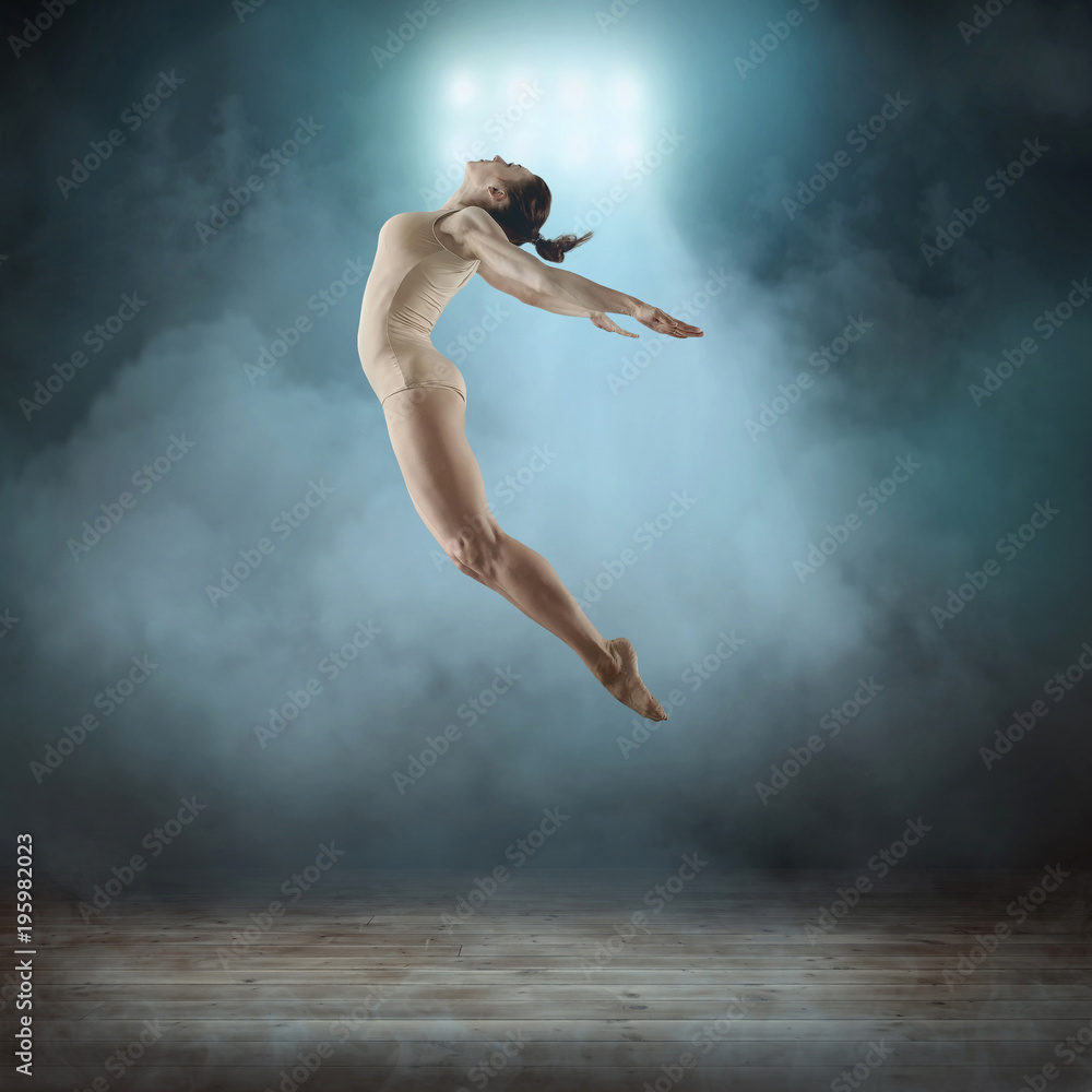 Fototapeta premium Two person, dancers, woman and man in dynamic action figure pose