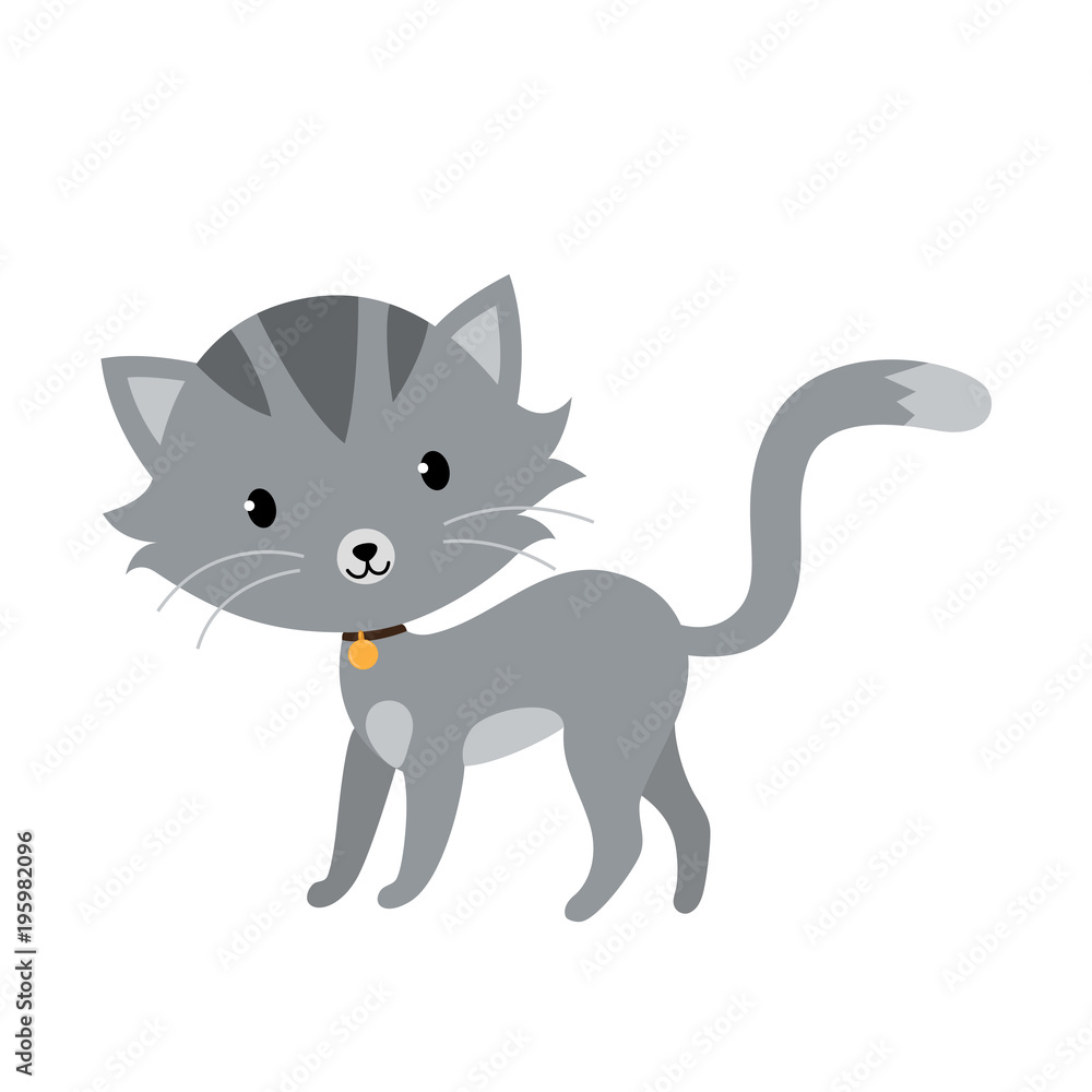 Obraz premium Gray cat in flat style isolated on white background