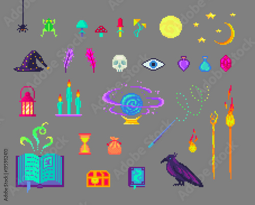Pixel art magic set.