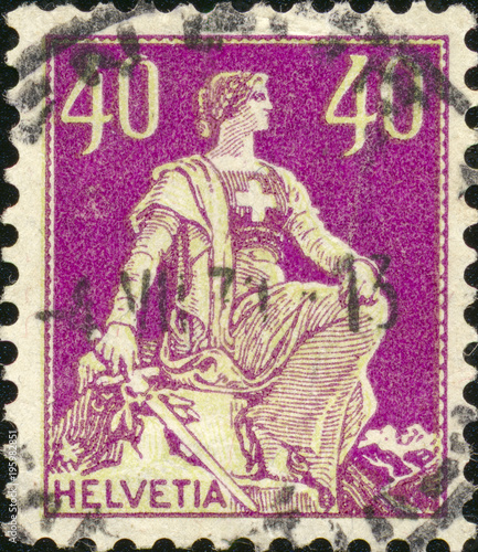 Old swiss postage stamp. Close up