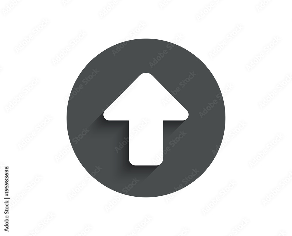 Upload arrow simple icon. Direction Arrowhead symbol. Navigation pointer sign. Circle flat button with shadow. Vector Upload arrow simple icon. Direction Arrowhead symbol. Navigation pointer sign. Circle flat button with shadow. Vector