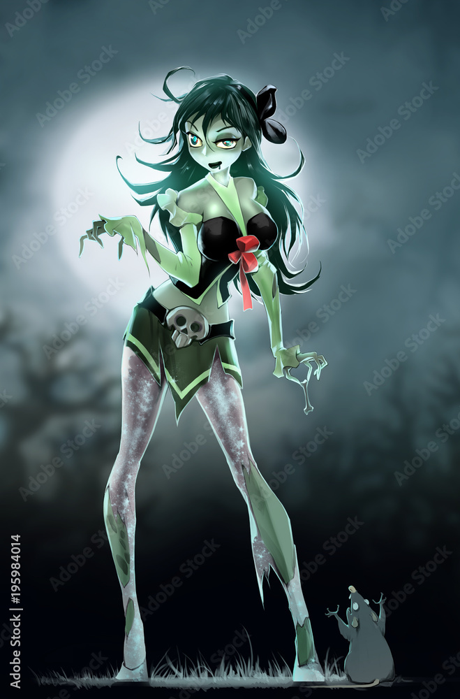 Stockillustratie Digital raster illustration of a cartoon anime of