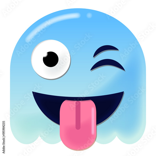 Rausstreckende Zunge Emoticon - 3D - blauer Geist