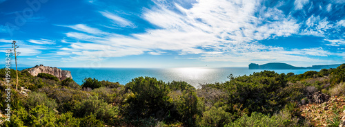 Panoramic landscape of Sardinian coast in a sunny day of spring
