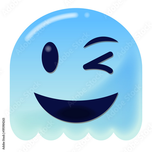Emoji zwinkernd - 3D - blauer Geist