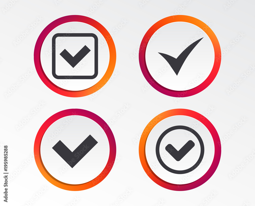 Check icons. Checkbox confirm circle sign symbols. Infographic design buttons. Circle templates. Vector Check icons. Checkbox confirm circle sign symbols. Infographic design buttons. Circle templates. Vector