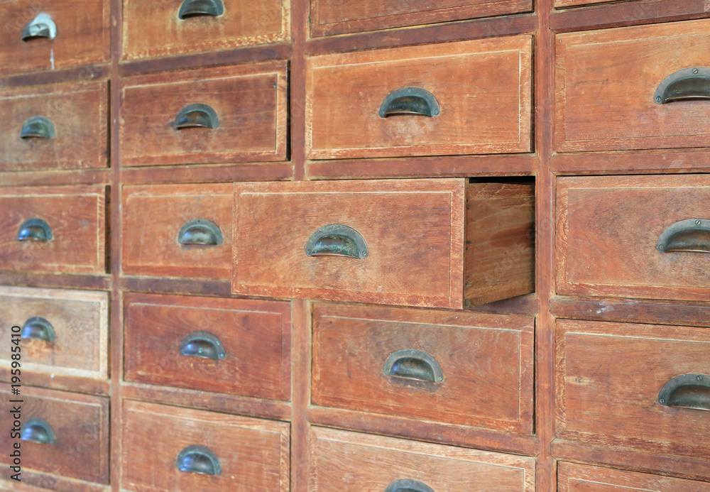 Opened old wooden drawer. Opened old wooden drawer.