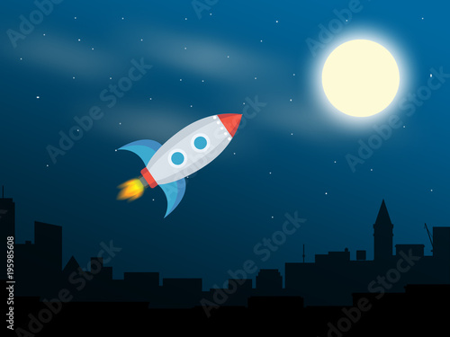 rocket flies to the moon illustration