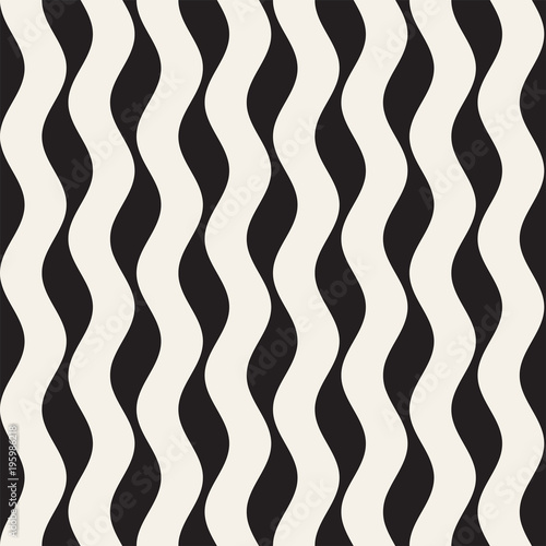 Vector Seamless Black and White Hand Drawn Wavy Lines Pattern 