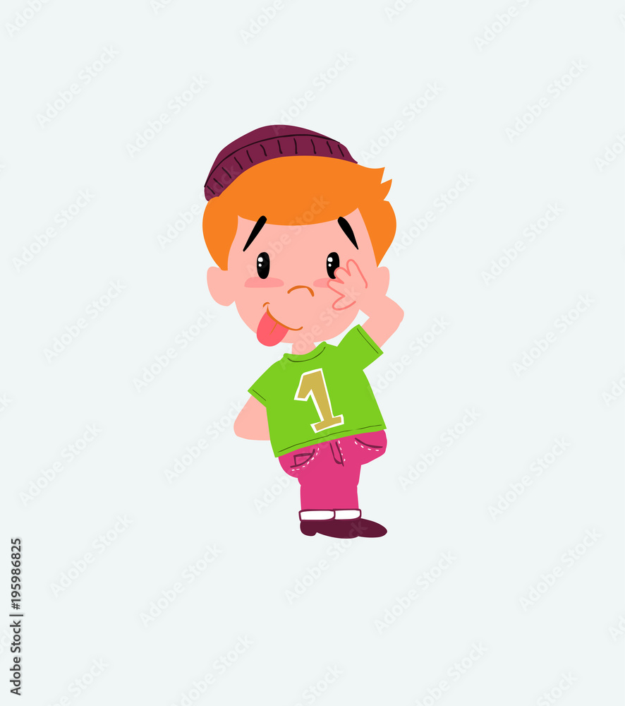 Hipster boy sticks out his tongue in gesture of funny shyness. Hipster boy sticks out his tongue in gesture of funny shyness.