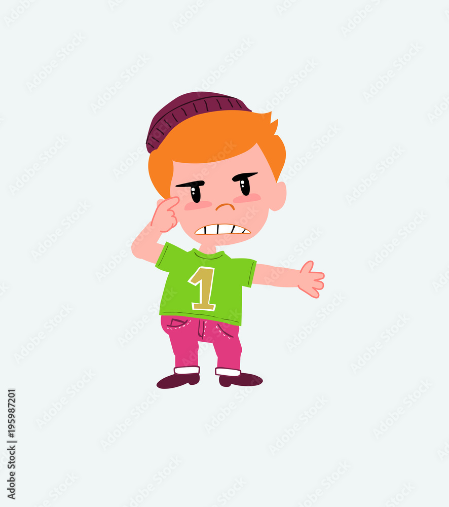 Hipster boy, is angry and points his head with his index finger. Hipster boy, is angry and points his head with his index finger.