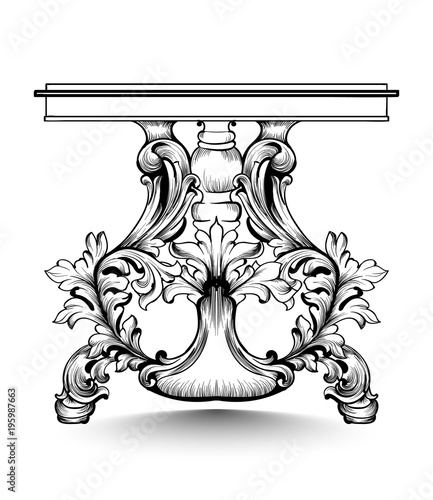 Baroque console table with luxurious ornaments. Vector French Luxury rich intricate structure. Victorian Royal Style decors