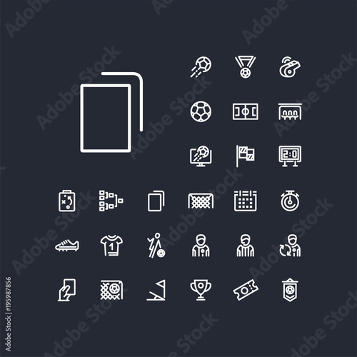 Cards icon in set on the black background. Soccer / football linear icons to use in web and mobile app.