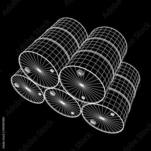 Metal barrel wireframe low poly mesh vector illustration.
