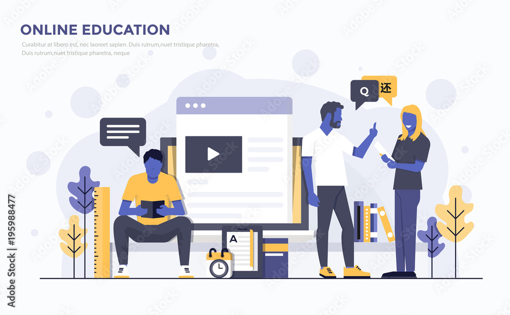 Flat Modern Concept Illustration - Online Education Flat Modern Concept Illustration - Online Education