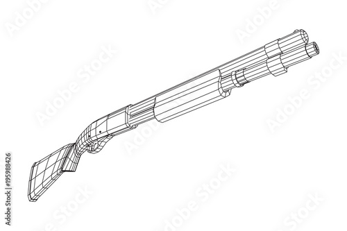 Shotgun rifle hunting carbine wireframe low poly mesh vector illustration