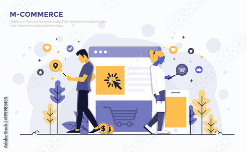 Flat Modern Concept Illustration - M-Commerce