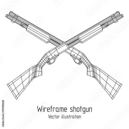 Shotgun rifle hunting carbine wireframe low poly mesh vector illustration