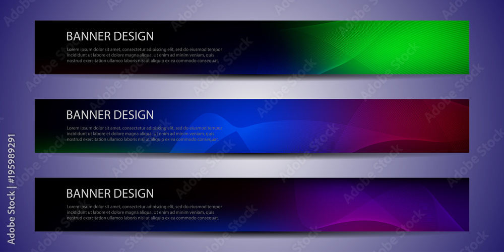 Abstract vector banners with bright wavy lines annual report design templates future Poster template design.