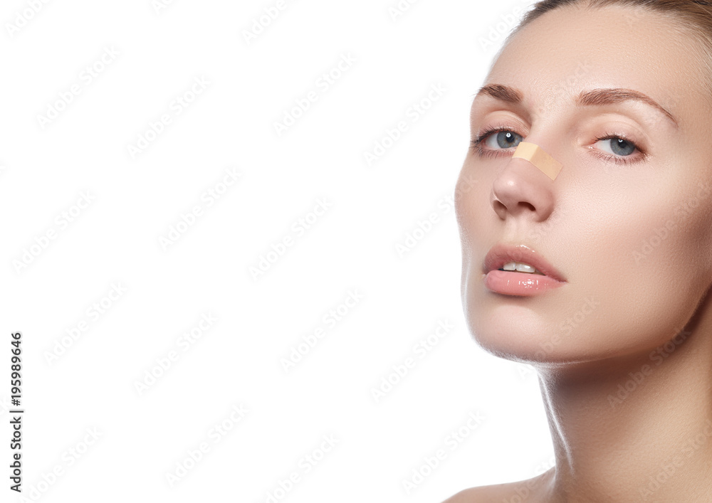 Beauty makeup. Skin care face. Attractive girl on white background. Beautiful face of young woman. Skin care concept. Skincare products Beauty makeup. Skin care face. Attractive girl on white background. Beautiful face of young woman. Skin care concept. Skincare products