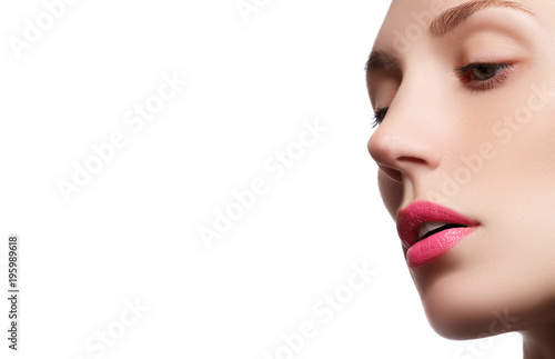 Perfect lips. Professional Make-up. Lipgloss. Closeup portrait