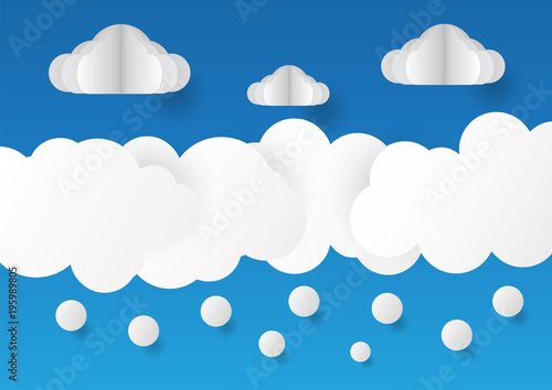 Fototapeta Naklejka Na Ścianę i Meble -  Clouds isolated on blue background in paper cut style.