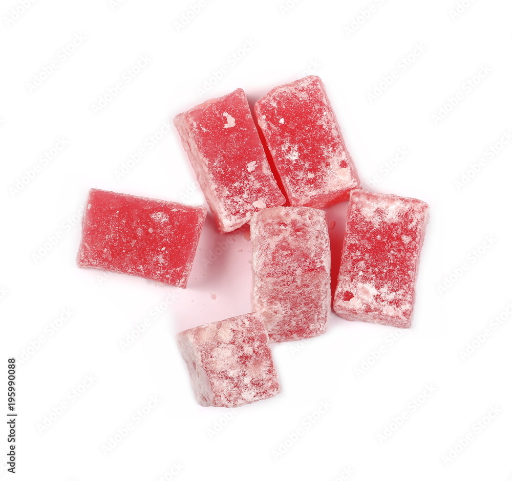 Turkish delight isolated on white background, top view Turkish delight isolated on white background, top view