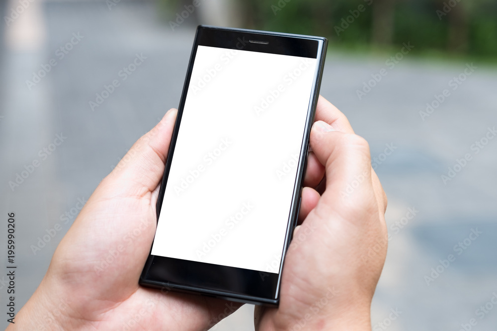 man using smart phone with blank mobile can be add your texts or others with blur background