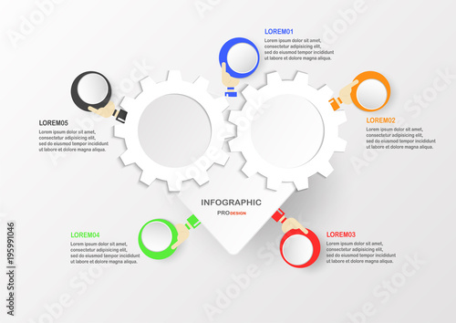 Abstract infographic elements with hand holding colorful circle box. Charts for business presentation, template, web banner and motion graphic with space for text.
