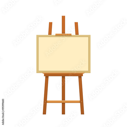 Wooden easel with canvas for painting paintings. Hobby, creative work.