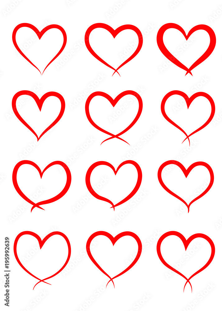 Set of hand drawn hearts. Design elements, symbol of love. Isolated on white background. Set of hand drawn hearts. Design elements, symbol of love. Isolated on white background.