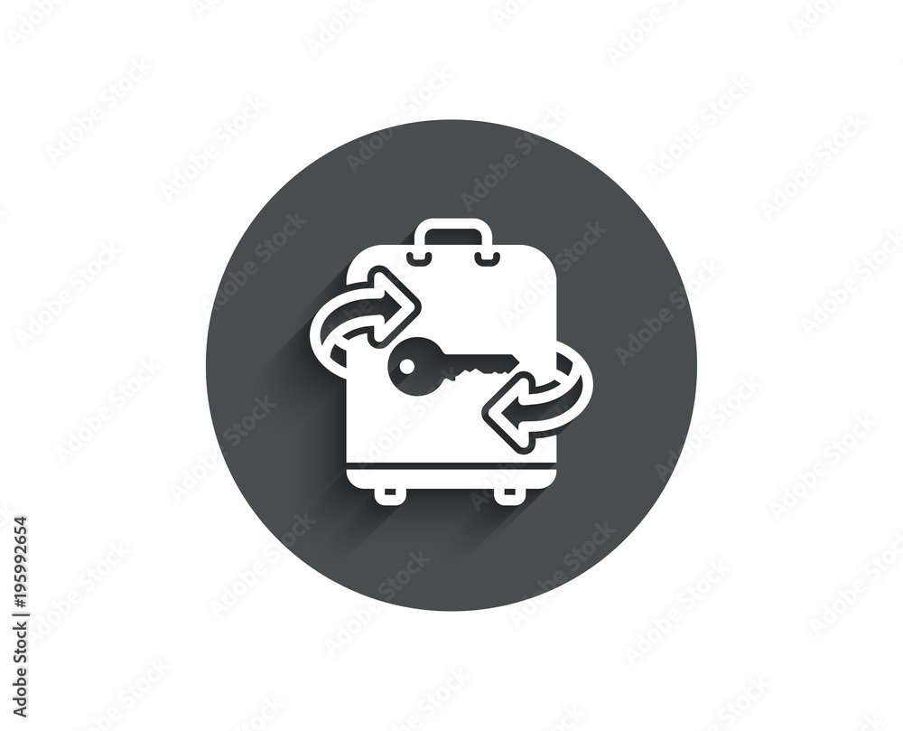 Luggage room simple icon. Baggage Locker sign. Travel service symbol. Circle flat button with shadow. Vector Luggage room simple icon. Baggage Locker sign. Travel service symbol. Circle flat button with shadow. Vector