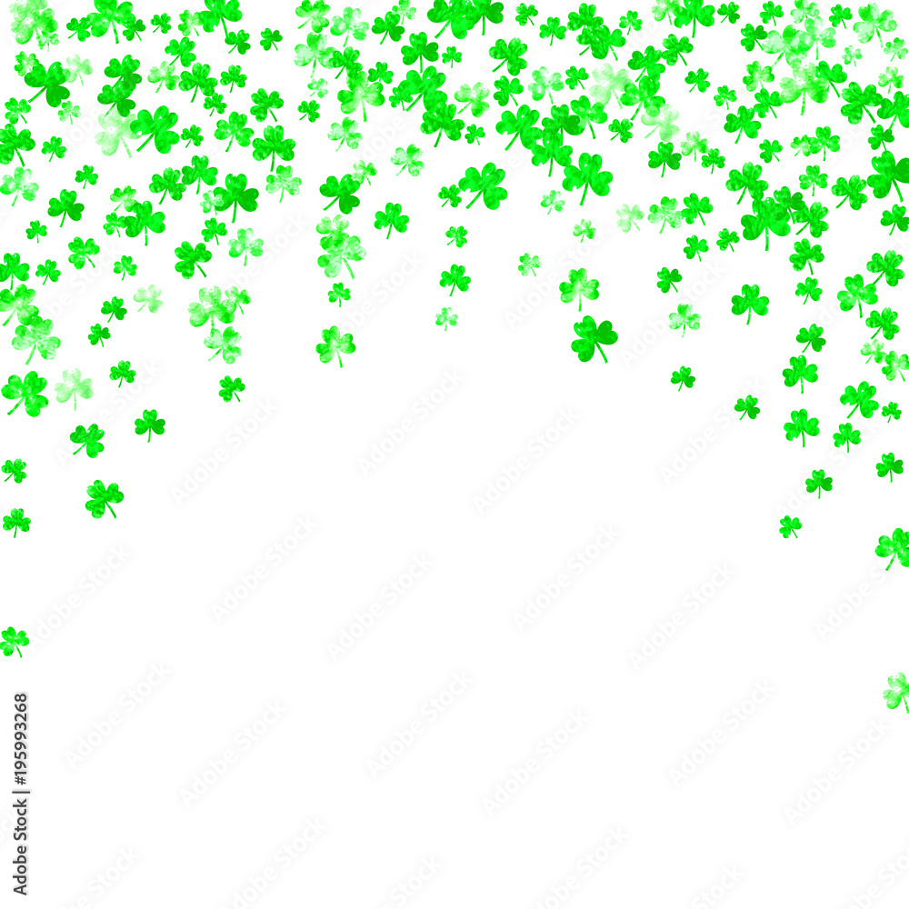 St patricks day background with shamrock. Lucky trefoil confetti. Glitter frame of clover leaves. Template for voucher, special business ad, banner. Decorative st patricks day backdrop. St patricks day background with shamrock. Lucky trefoil confetti. Glitter frame of clover leaves. Template for voucher, special business ad, banner. Decorative st patricks day backdrop.